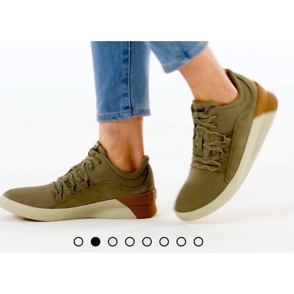 Sorel Out and About Hiking Tennis Shoes Olive Sage Green Suede Womens Size 7 - Picture 8 of 9